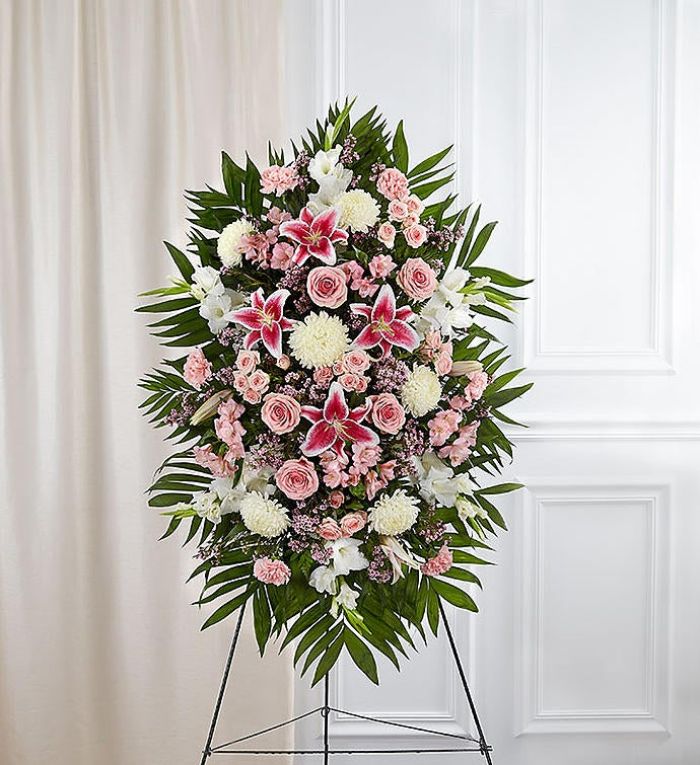 Pink &amp; White Funeral Standing Spray