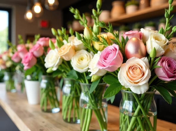 An image of flowers inside vases.