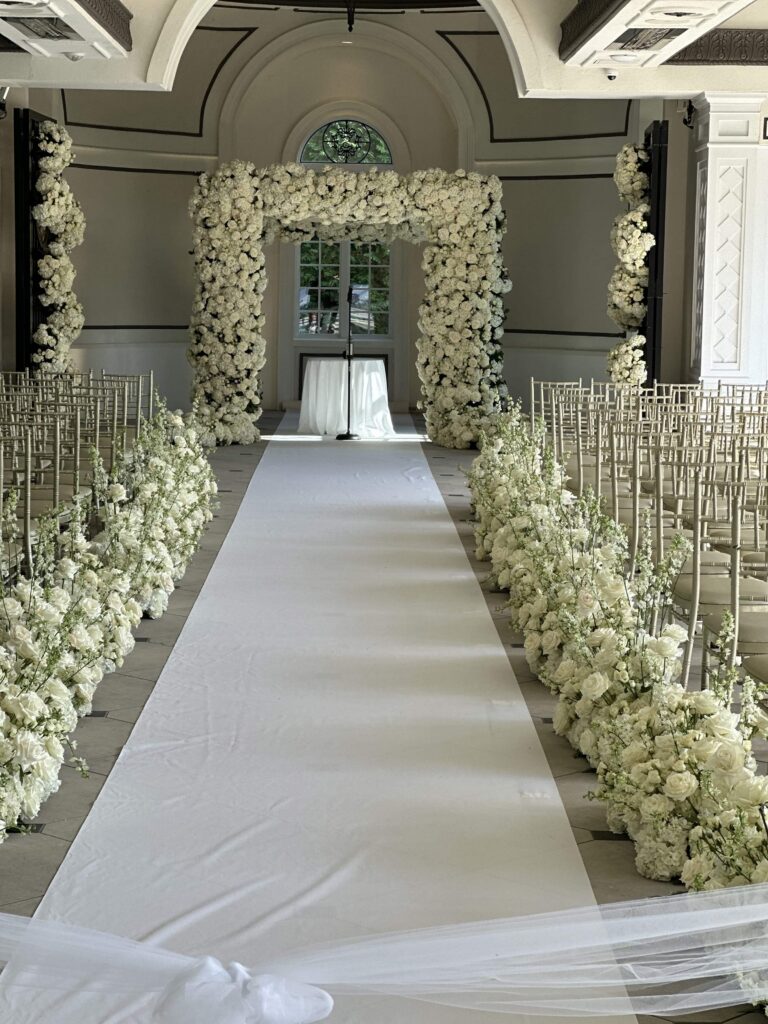 image of venue decorated with flowers